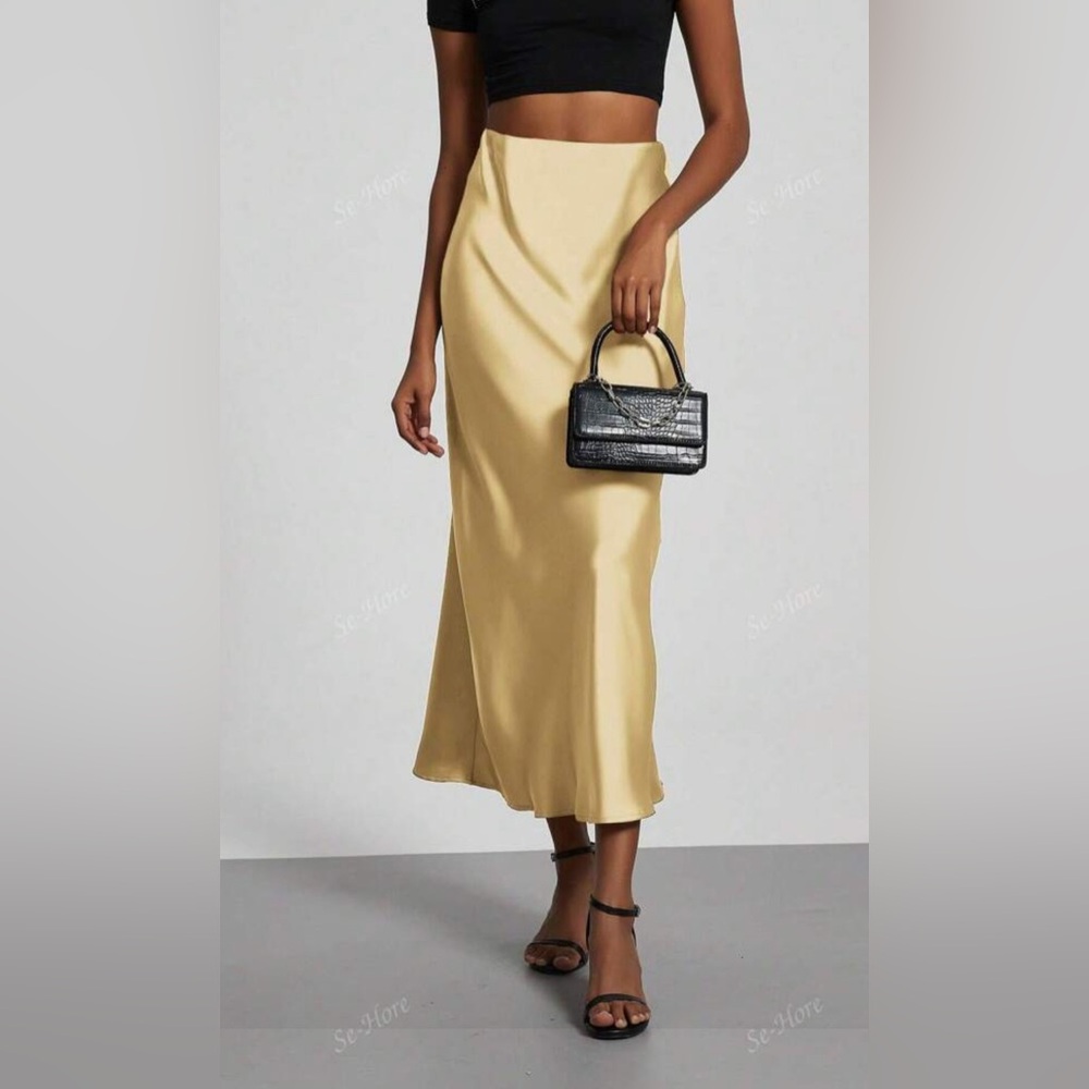 SHEIN Gold Midi Slip Skirt with Slit for Cocktail.NWOT